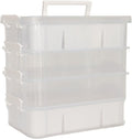 Everything Mary Clear 4-Tier Stackable Snap Box – Portable Plastic Craft Organizer for Paint Bottles, Glitter, Beads, Sewing Notions, DIY Supplies – Clear Storage Container with Handle