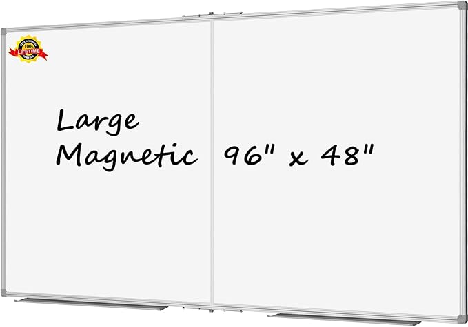 Lockways Large 96" x 48" Magnetic Dry Erase Board, Foldable Wall Mounted Whiteboard| White Board with Pen Tray for Business,Team,Home Office,Home Education and School Classroom