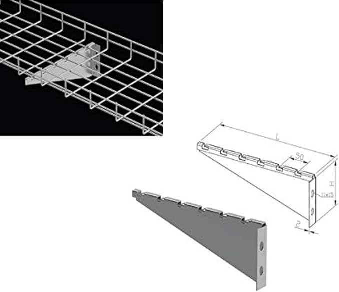 Kable Kontrol V Type Wall Bracket – 8” Width - Wire Mesh Tray Cable Management Rack Cords Organizer Cable Basket, Zinc Plated Steel NEC Approved for Network, Fiber Optic, Cabling Accessory