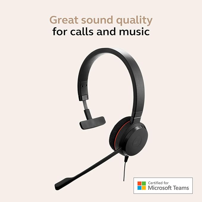 Jabra Evolve 20 Wired Headset (2025 Edition) - Single-Ear Wired Headset for Office and Work from Home - Call Control - Certified for MS Teams - USB-C/A Connectivity - Black