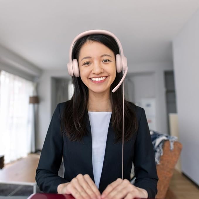 Logitech H390 Gaming Headphones, Wired Headphones with Mic, USB Headset with Microphone for PC, Noise Cancelling Microphone for Video Meetings, Music, Gaming - Rose