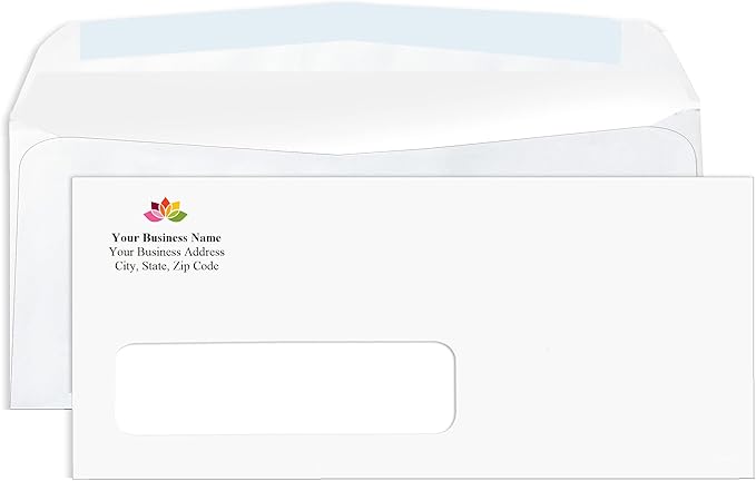 Aimoh 500#10 Custom Printed Single Left Window Envelopes - Text and Logo Customization - Gummed Closure - Size 4-1/8x9-1/2 Inches -24LB-500 Count (7-35410)