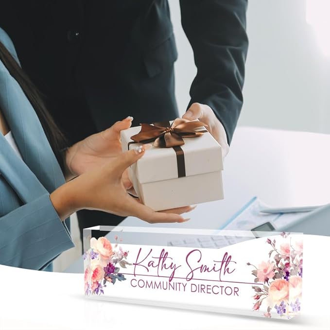 Desk Name Plate Personalized Name Plate for Desk, Office Desk Decor, 3D Style Personalized Plaque Name Plates for Desks Custom Appreciation Gifts for Boss Lady Employee Coworkers (Watercolor Flowers)