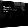 Glass Black Board Magnetic Dry Erase Board - Black Board 48 x 36 Inches Wall Mounted Glass Blackboard, Large Frameless Glass Black Board for Wall Office, Home & School