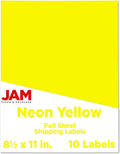 JAM PAPER Full Sheet Shipping Labels - Printable Sticker Paper - 8 1/2 x 11 - Neon Yellow - 10 Full Pages/Pack