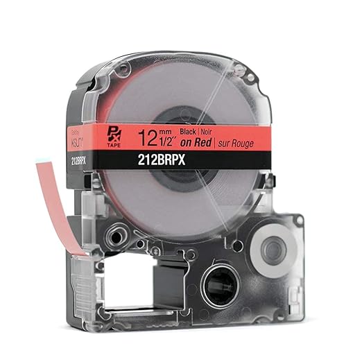 Epson LABELWORKS 212BRPX Genuine PET (Polyester) Tape Cartridge - Black on Red Standard Industrial Label Maker Tape - 1/2" (12MM) Wide, 30 ft