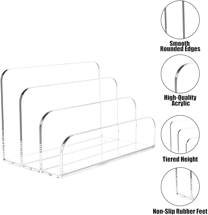 1Pcs Acrylic Mile Sorter for Desk, 3 Upright Compartments Desk Mail Organizer, Acrylic Mail File Organizer Sorters for Envelope Paper Document, Clear Files Sorter for Office Home, Vertical