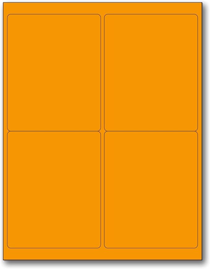 8-1/2 x 11" Neon Color High Light Fluorescent Labels for Laser & Inkjet Printer (Orange Fluorescent, 4 x 5" - 4 Per Page | 100 Labels)