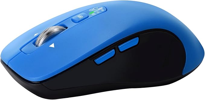 Wireless Bluetooth Mouse (USB + BT1 + BT2), Full Size, 4-Way Scrolling, Multi-Device Silent Mouse for Computer, Laptop, iPad, MacBook (Blue)