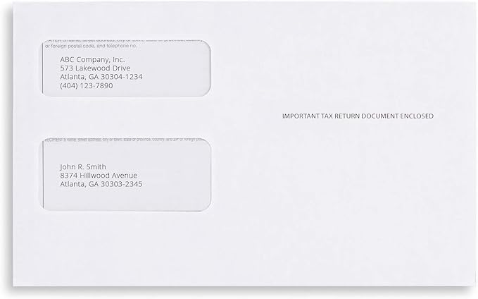 500 1099 Tax Envelopes, Self-Seal for 1099 Misc, R, DIV, INT, 1095 C, Printed Laser Forms from Quickbooks or Similar Tax Software, Double-Window Security tinted, 5 5/8 x 9, Box of 500 Envelopes