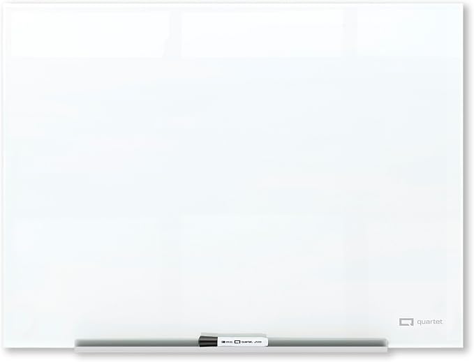 Quartet Magnetic Dry Erase Board, 48" x 36" Glass White Board for Wall, Frameless, InvisaMount, White (Q25F01IMW)