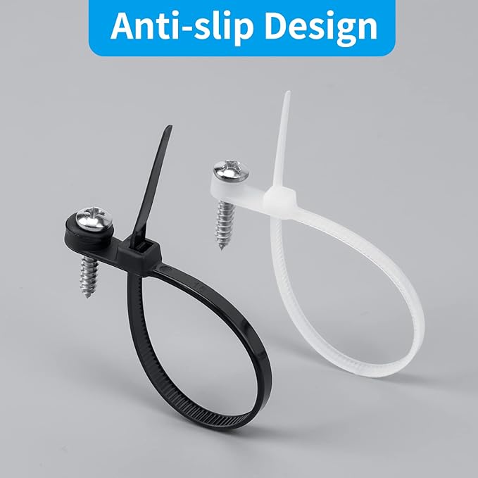 XINGO 100PCS 8 inch Zip Ties with Screw Hole, 40lbs Mountable head Cable Tie, Multipurpose Heavy Duty Nylon Zip Tie for Indoor & Outdoor Use (Black)