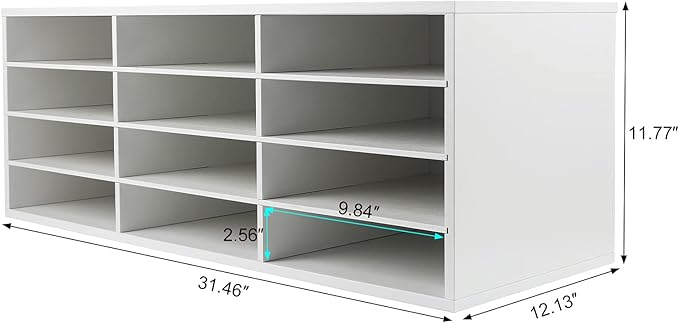 PAG Mail Sorter, Wood Countertop Literature Organizer, Student Mailbox for Classroom, Desktop Bill Paper Organizer for Office Home School, 12 Compartments, White