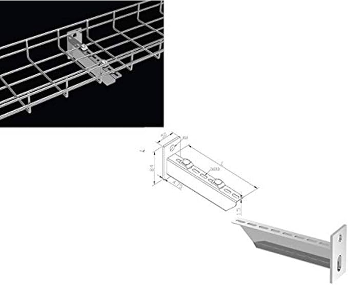Kable Kontrol Reinforced Bracket – 4” Width - Wire Mesh Tray Cable Management Rack Cords Organizer Cable Basket, Zinc Plated Steel NEC Approved for Network, Fiber Optic, Cabling Accessory