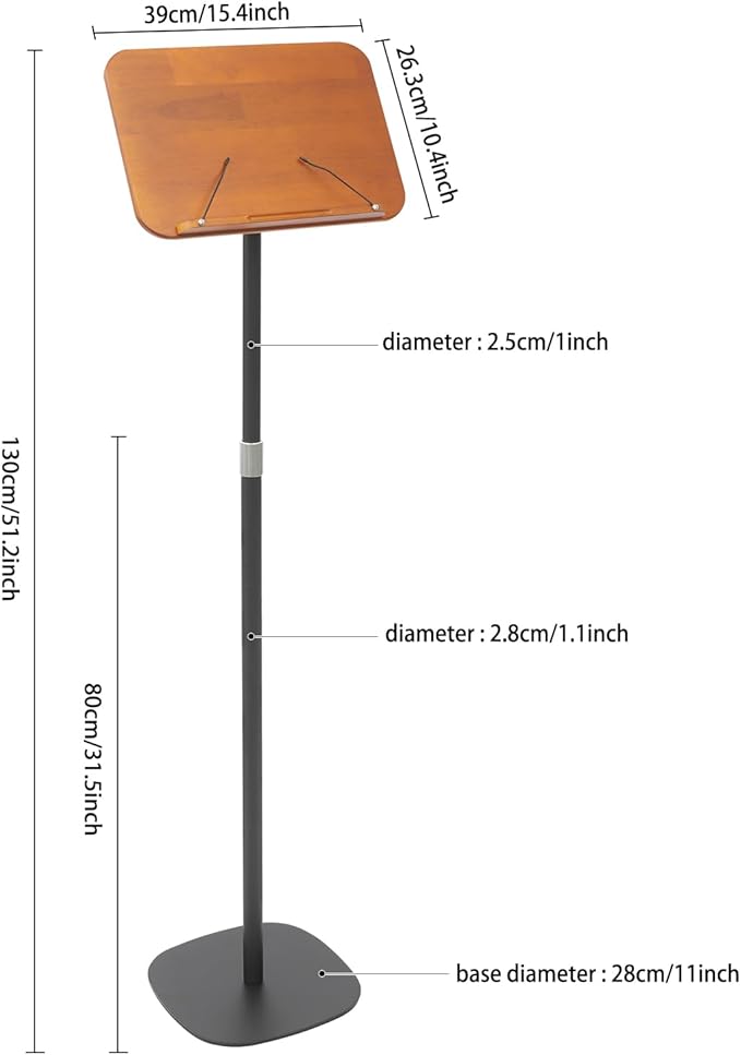 Sheet Music Stand & Desktop Book Stand, Music Book Holder Stand,Wooden Portable Sheet Music Table Stand Height Adjustable from 31.5-51.2in with Book Stand Support