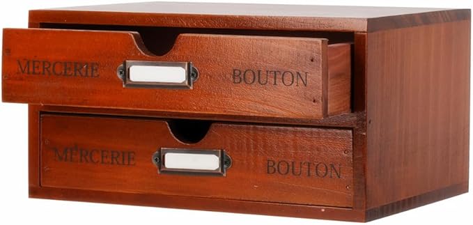 Wooden Storage Box Rustic Desktop Organizer with 2 Drawers Office Desk Accessories Shelf Small Craft Storage Containers Apothecary Cabinet and Chest Jewelry Holder for women(BROWN)