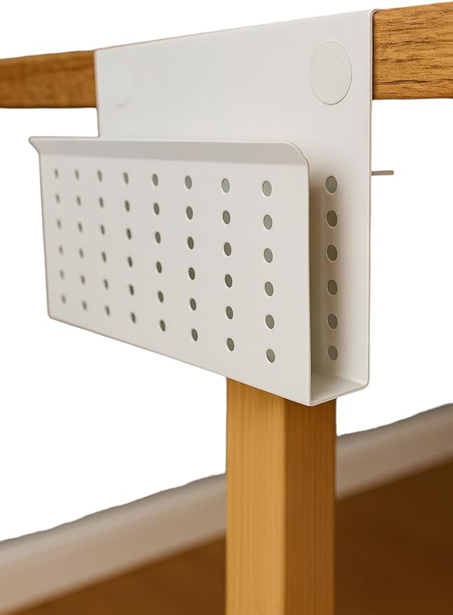 Desk Side Mount Laptop Holder (White) - No Drill Steel Hanging Organizer for Office & Home - Under Desk Storage
