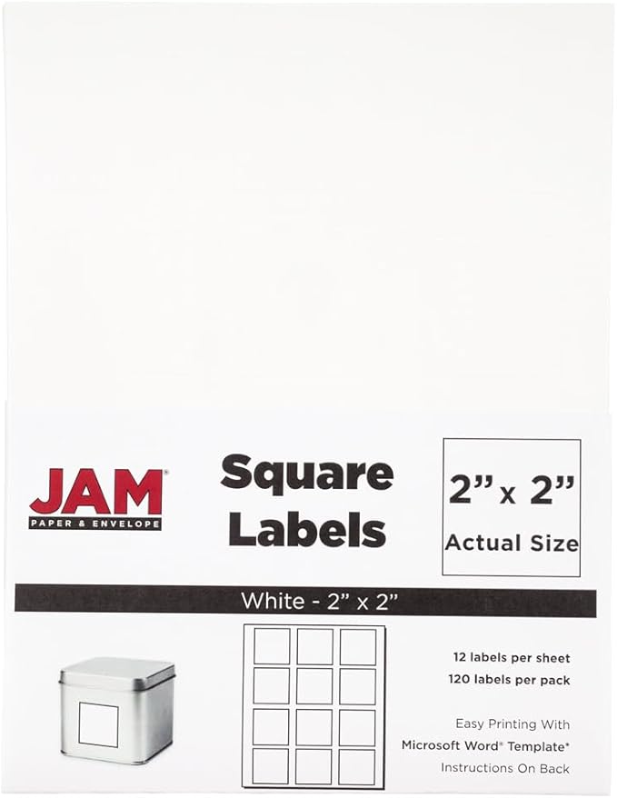 JAM PAPER Product & Container Labels - Square - 2 x 2 - White - 120/Pack