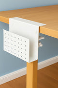 Desk Side Mount Laptop Holder (White) - No Drill Steel Hanging Organizer for Office & Home - Under Desk Storage