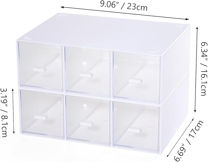 Desktop Drawers, Desk Organizer with 6 Drawers, Stackable Plastic Storage Box for Home Collection, Cosmetics, Office Supplies (2 Tall Layers, White)