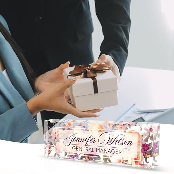 Desk Name Plate Personalized Name Plate for Desk, Office Desk Decor, 3D Style Personalized Plaque Name Plates for Desks Custom Appreciation Gifts for Boss Lady Employee Coworkers (Rosebud)