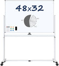 Large Dry-Erase Rolling Magnetic Whiteboard - TSJ OFFICE 48 x 32 Inches Dry Erase Board with Stand Height Adjust Double Sides Mobile White Board Easel on Wheels Office, Home & Classroom