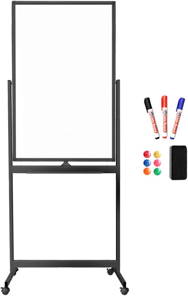 maxtek Magnetic Mobile White Board, 40 x 24 Double Sided Dry Erase Board Rolling Whiteboard, Aluminum Frame Standing Whiteboard on Wheels for Home Office Classroom (40 x 24 Black)