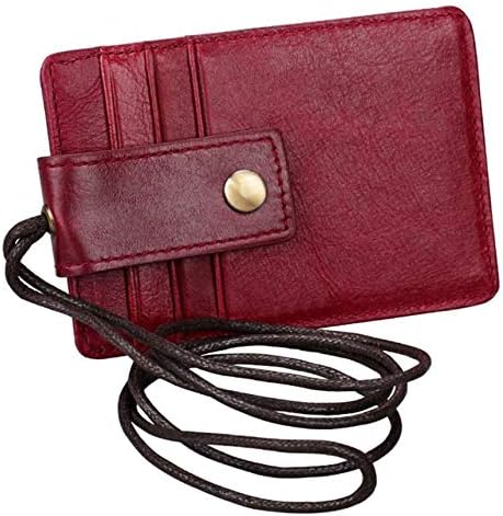 Aslana Genuine Leather ID Badge Holder with Lanyard, RFID Blocking Protection (A4- Red)