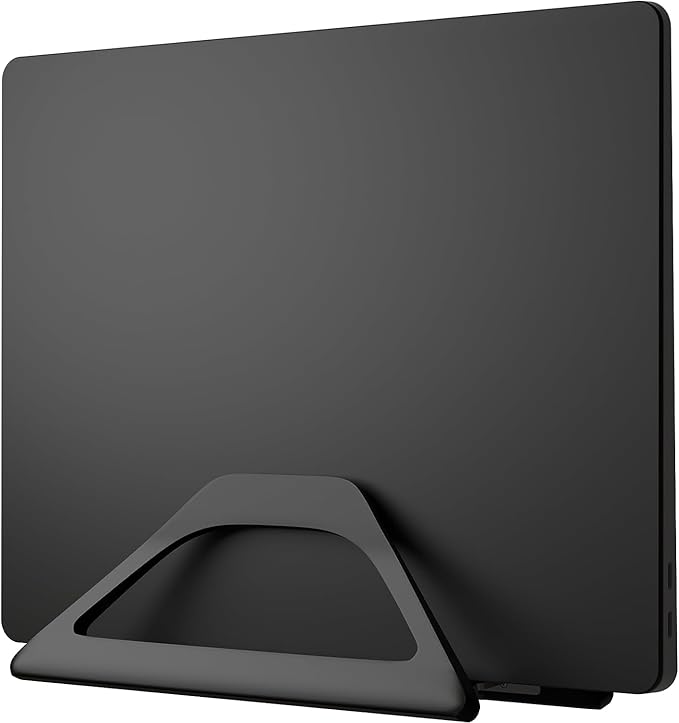 Elestoria Aluminum Vertical Laptop Stand with Gravity Auto-Lock – Adjustable Laptop Holder Vertical fits MacBook Pro/Air, Chromebook & Gaming Laptops up to 17.3" – Space-Saving Desktop Dock - Black