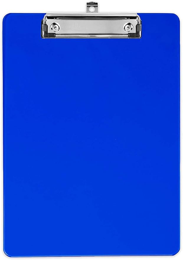 Blue Plastic Clipboard with Low Profile Clip (Pack of 6) - Letter Size Clip Board Blue with Flat Clip, A4 Size Acrylic Clipboard for Boys and Girls | Cute Aesthetic College & Back to School Supplies