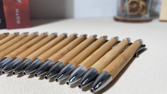SATINIOR 200 Pcs Bamboo Ballpoint Pens, Wooden Retractable Ballpoint Pen, Black Ink, 1mm Pen, Sustainable, Stylish, Practical, Widely Applicable