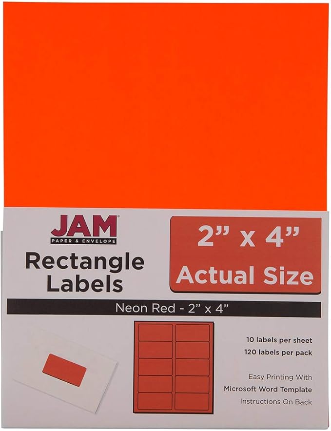 JAM PAPER Shipping Address Labels - Standard Mailing - 2 x 4 - Neon Orange/Fluorescent Red - 120/Pack