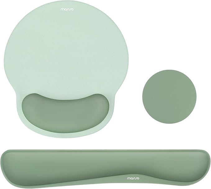 MOSISO Wrist Rest Support for Mouse Pad&Keyboard Set, Streamline Ergonomic Mousepad&Coaster Non-Slip Base Home/Office Pain Relief&Easy Typing Pad with Soft Cloth&Silicone Lining, Antique Green