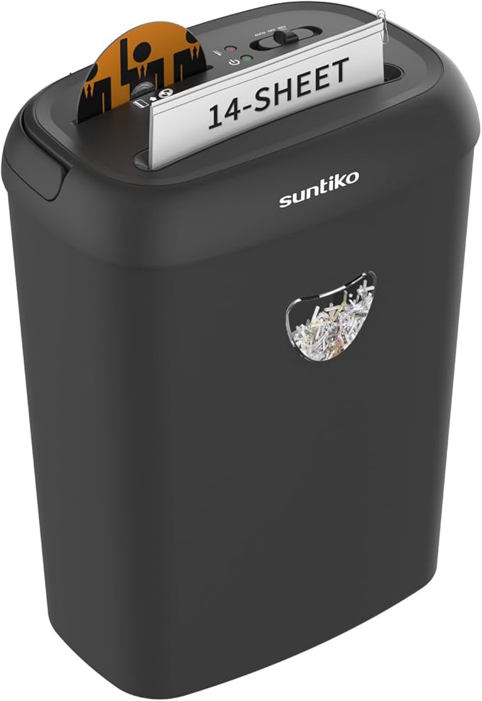 14 Sheet Cross Cut Paper Shredder for Home Office Use with P-4 High Security and 6.6 Gallon Bin for Credit Cards CDs or Staples ETL Certified Black