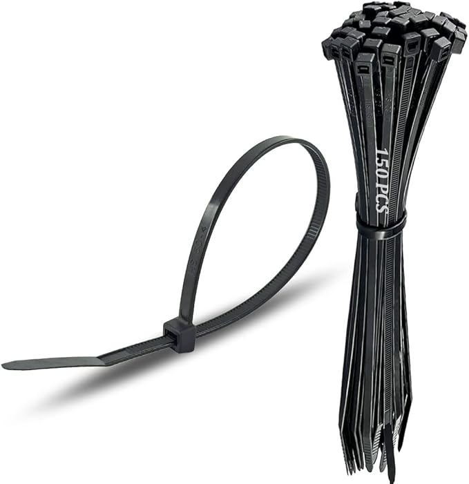 Plastic Electronic Zip Ties 12 Inch 150 Pcs Professional Self-Locking Nylon Cable Tie Straps 50 Lbs Black UV,Multi-Purpose Big Nylon Ties 12 in for Garden Fence Outside