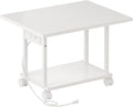 Printer Table, 2-Tier Under Desk Printer Stand with Charging Station, Printer Stand with Wheels, PrinterShelf for Small Spaces, Printer Cart for Home Office White