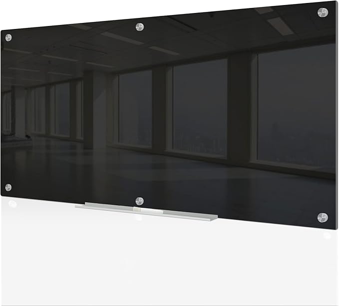 J&J worldwide Magnetic Black Glass Whiteboard 6' x 3', 70 x 35 Inches Large Frameless White Boards for Walls, Large Dry Erase Board for Office, Home, School