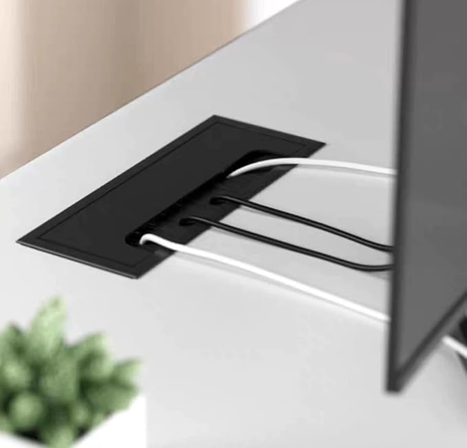 2PCS Metal Desk Cable Wire Grommet Cord,PC Computer Desk Table Metal Rectangle Wire Cable, Tidy Cable Hole Cover Organizers (Black)