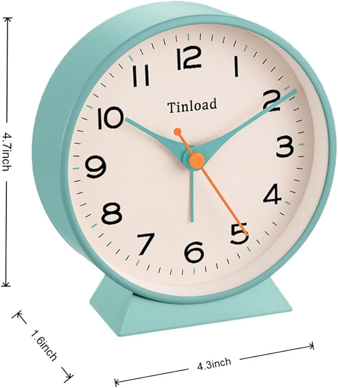 4.5" Battery Operated Retro Analog Alarm Clock, Small Silent Bedside Desk Clock,Lighted on Demand, Battery Operated, Snooze, for Living Room, Bedroom, Bedside, Desk(Green)
