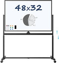 Large Dry-Erase Rolling Magnetic Whiteboard - TSJ OFFICE 48 x 32 Inches Dry Erase Board with Stand Height Adjust Double Sides Mobile White Board Easel on Wheels Office, Home & Classroom