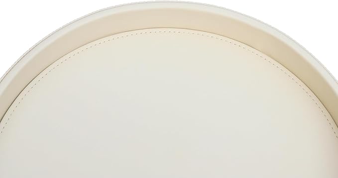 HofferRuffer Round Decorative Tray, Faux Leather Vanity Tray Decor, Decorative Catchall for Perfume, Bathroom Valet, Nightstand or Dresser, 12 x 12 x 1.6 inches (CreamWhite Stripe)
