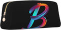 Cute Initial Pencil Case for Kids Simple Leather Pencil Pouch for Boys Girls Letter Design Pencil Box Pen Bag Pencil Pouch Office Stationery Organizer, Rainbow Letter B