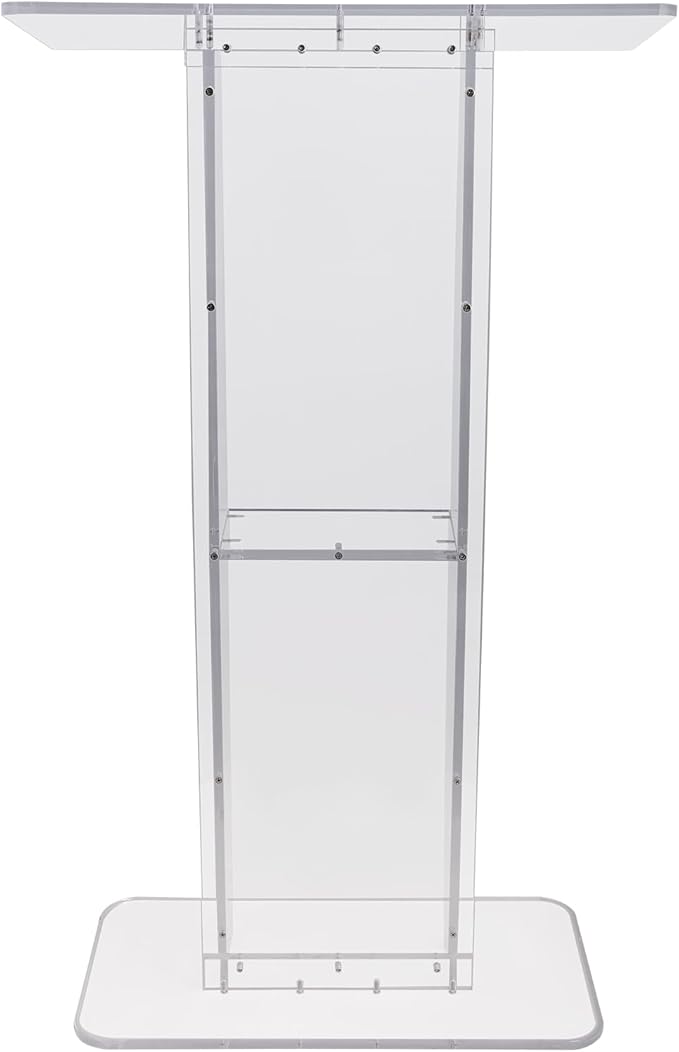 VEVOR Acrylic Podium, 47" Clear Acrylic Podium Stand with Wide Reading Surface & Storage Shelf, Floor-Standing Clear Pulpits Acrylic for Church Office School