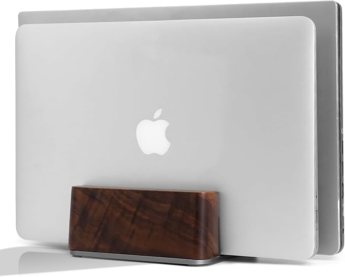 GEVO Vertical Laptop Stand for Desk - Laptop Holder for MacBook and Other Laptops - Wooden Office Desk Accessories