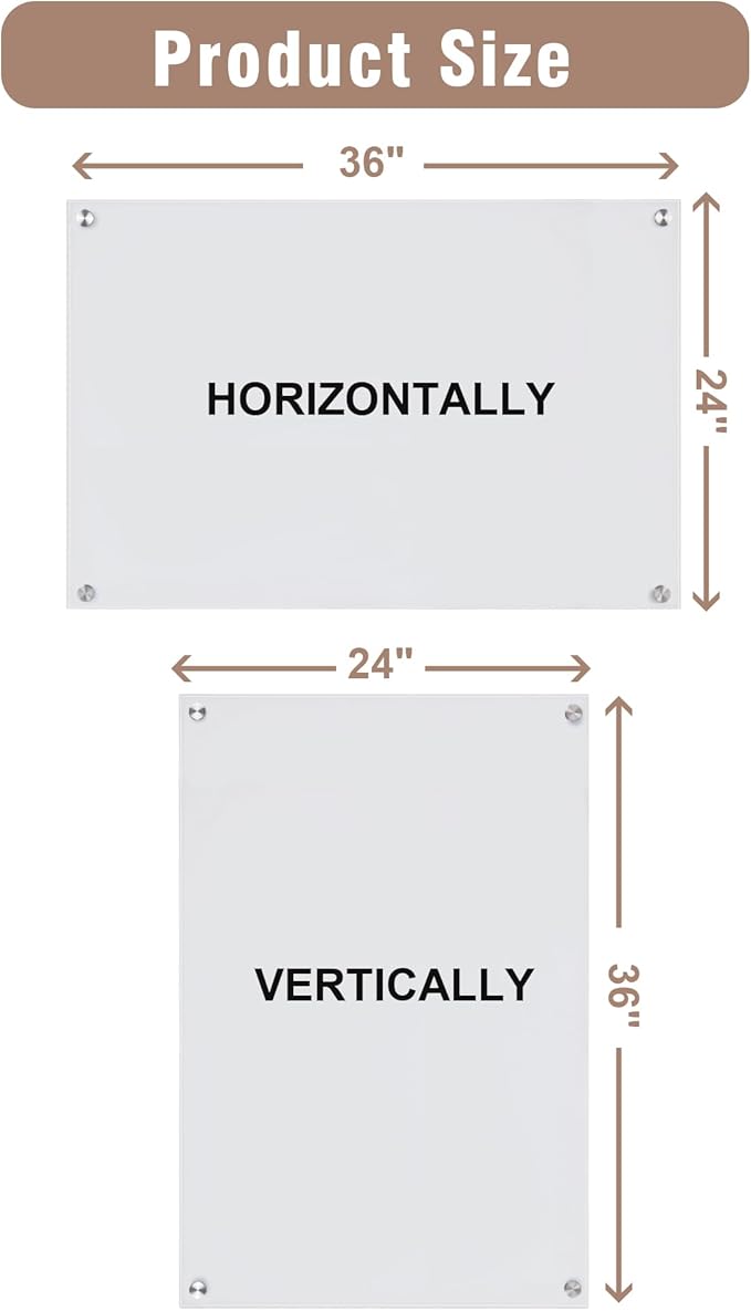 Mifuro Magnetic Glass Whiteboard，36"x24" Wall Mounted Frameless Dry Erase Board for Office, Home & School Ultra White