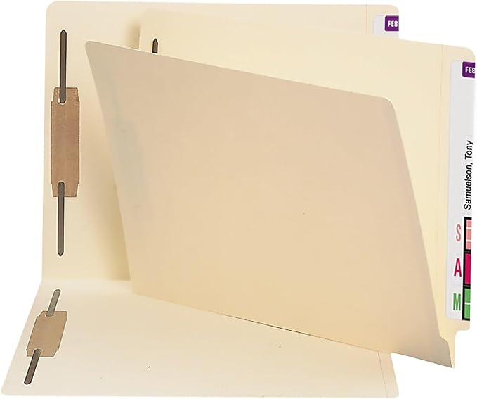 Smead Shelf-Master End Tab File Folders, 250 Count, Manila, Reinforced Straight-Cut Tabs, 2 Fasteners, Letter Size (34125)