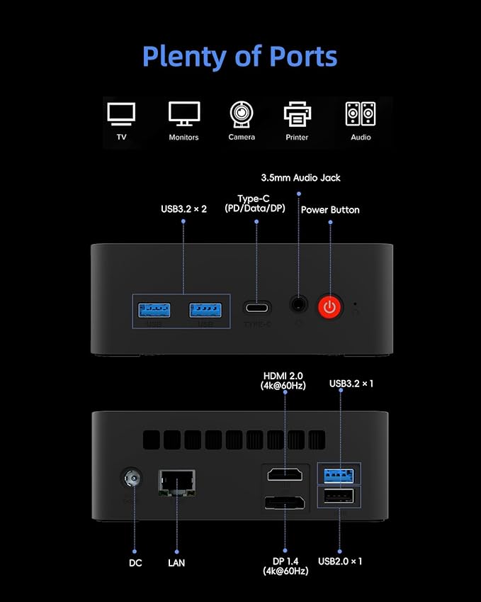 QAZIPO Mini PC, AMD Ryzen 5 3500U (Beats N150/3300U/3200U), 16GB RAM 512GB SSD, Windows 11 Desktop Computers Home Office Business Students, USB-C, Triple 4K Display, HDMI, DP, WiFi, BT