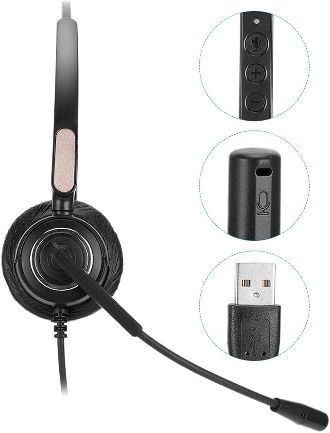 510D USB Computer Headset, Telephone Operator Headphone with Adjustable Microphone, Noise Cancelling USB Earphone for Call Center, Office, Soft Memory Foam Ear Cushion, Durable Met