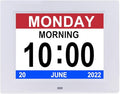 Aowasi Digital Day Calendar Clock 8 Inch 12 Alarms Non-Abbreviations Day & Month Electronic Dementia Alzheimer Vision Impaired Memory Loss Desk Large Digital Alarm Clock