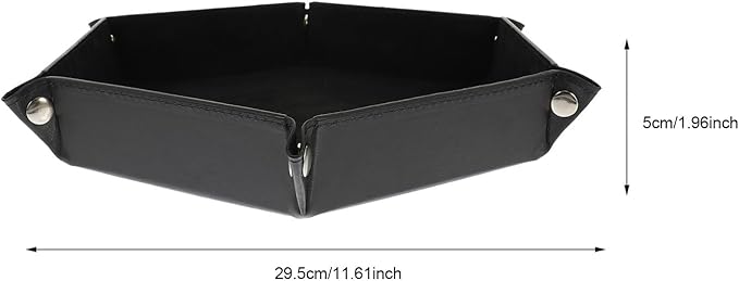 Uonlytech PU Leather Hexagonal Folding Tray Desk Organizer Catchall Storage Plate for Jewelry Watch Keys, Black Desktop Valet Tray for Home Office Use